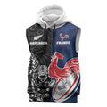 France And New Zealand Rugby Custom Sleeveless Hoodie Les Bleus Rooster With Maori Tiki - Aussie Hoodie