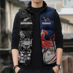 France And New Zealand Rugby Custom Sleeveless Puffer Jacket Les Bleus Rooster With Maori Tiki - Aussie Hoodie