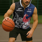 France And New Zealand Rugby Custom Sleeveless Zip Hoodie Les Bleus Rooster With Maori Tiki - Aussie Hoodie