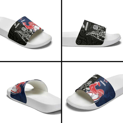 France And New Zealand Rugby Slide Sandals Les Bleus Rooster With Maori Tiki - Aussie Hoodie
