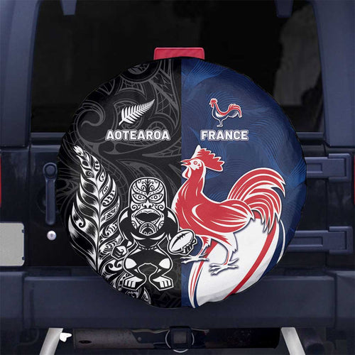 France And New Zealand Rugby Spare Tire Cover Les Bleus Rooster With Maori Tiki - Aussie Hoodie