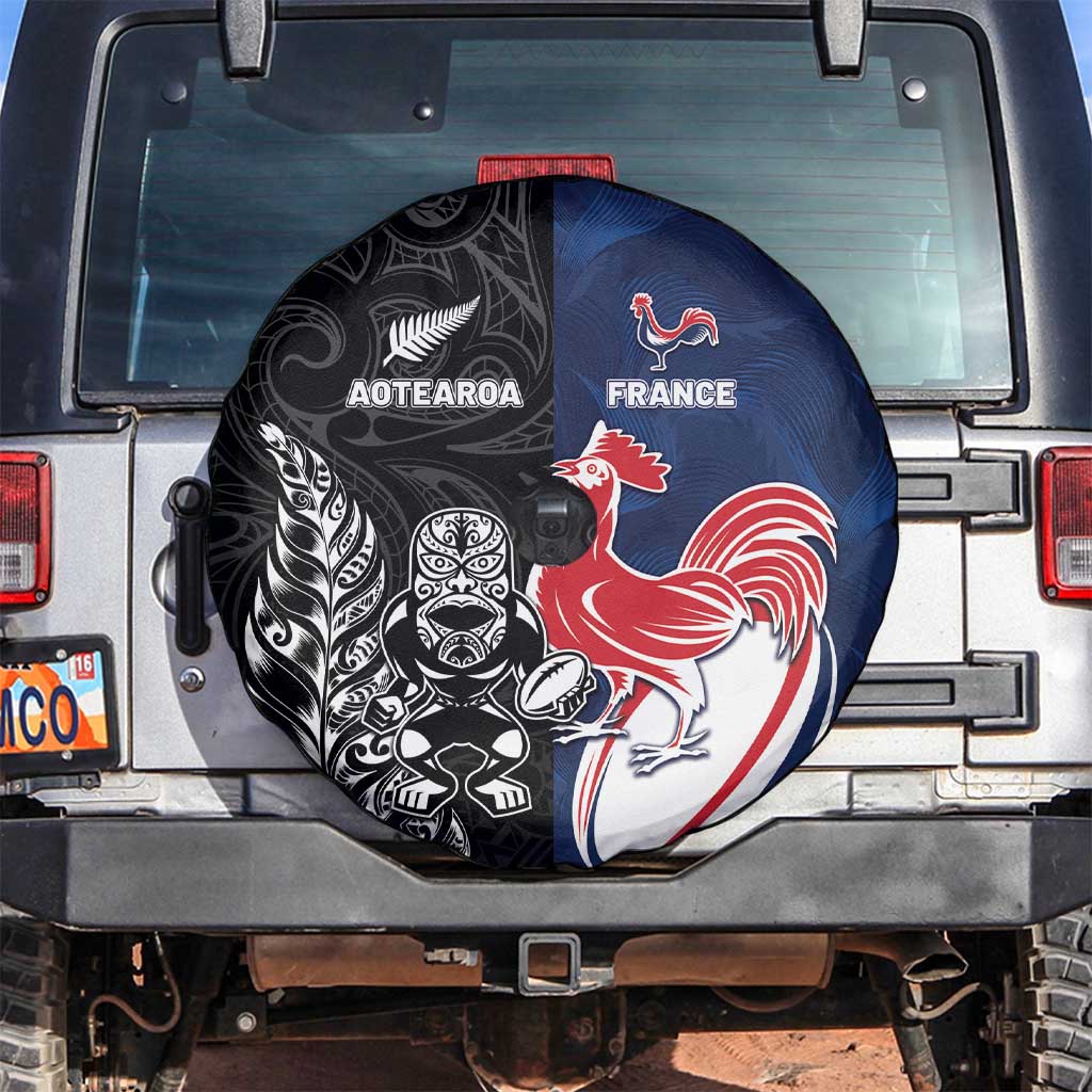 France And New Zealand Rugby Spare Tire Cover Les Bleus Rooster With Maori Tiki - Aussie Hoodie
