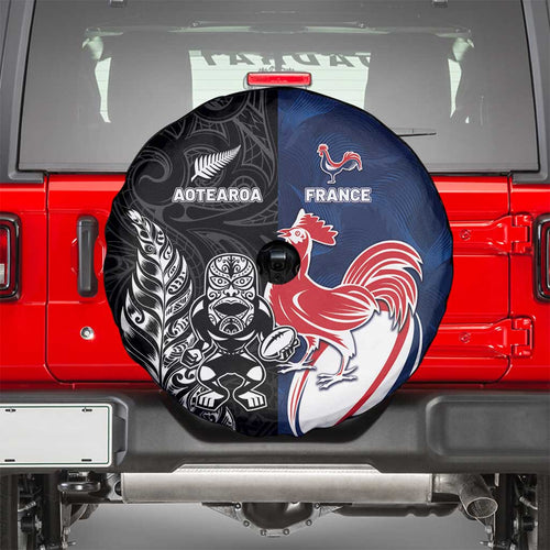 France And New Zealand Rugby Spare Tire Cover Les Bleus Rooster With Maori Tiki - Aussie Hoodie