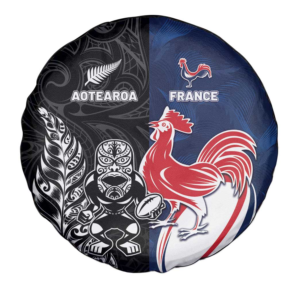 France And New Zealand Rugby Spare Tire Cover Les Bleus Rooster With Maori Tiki - Aussie Hoodie