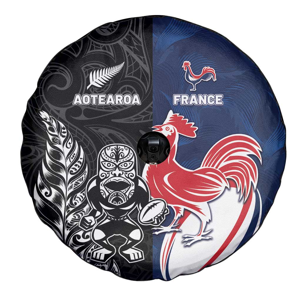 France And New Zealand Rugby Spare Tire Cover Les Bleus Rooster With Maori Tiki - Aussie Hoodie