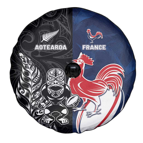 France And New Zealand Rugby Spare Tire Cover Les Bleus Rooster With Maori Tiki - Aussie Hoodie