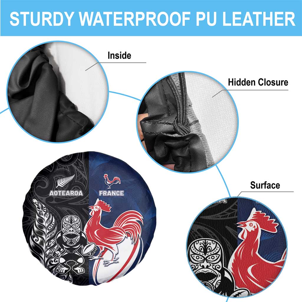 France And New Zealand Rugby Spare Tire Cover Les Bleus Rooster With Maori Tiki - Aussie Hoodie