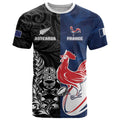 France And New Zealand Rugby Custom T Shirt Les Bleus Rooster With Maori Tiki - Aussie Hoodie