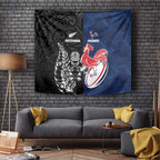 France And New Zealand Rugby Tapestry Les Bleus Rooster With Maori Tiki - Aussie Hoodie