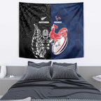 France And New Zealand Rugby Tapestry Les Bleus Rooster With Maori Tiki - Aussie Hoodie