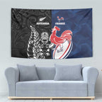 France And New Zealand Rugby Tapestry Les Bleus Rooster With Maori Tiki - Aussie Hoodie