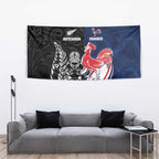 France And New Zealand Rugby Tapestry Les Bleus Rooster With Maori Tiki - Aussie Hoodie