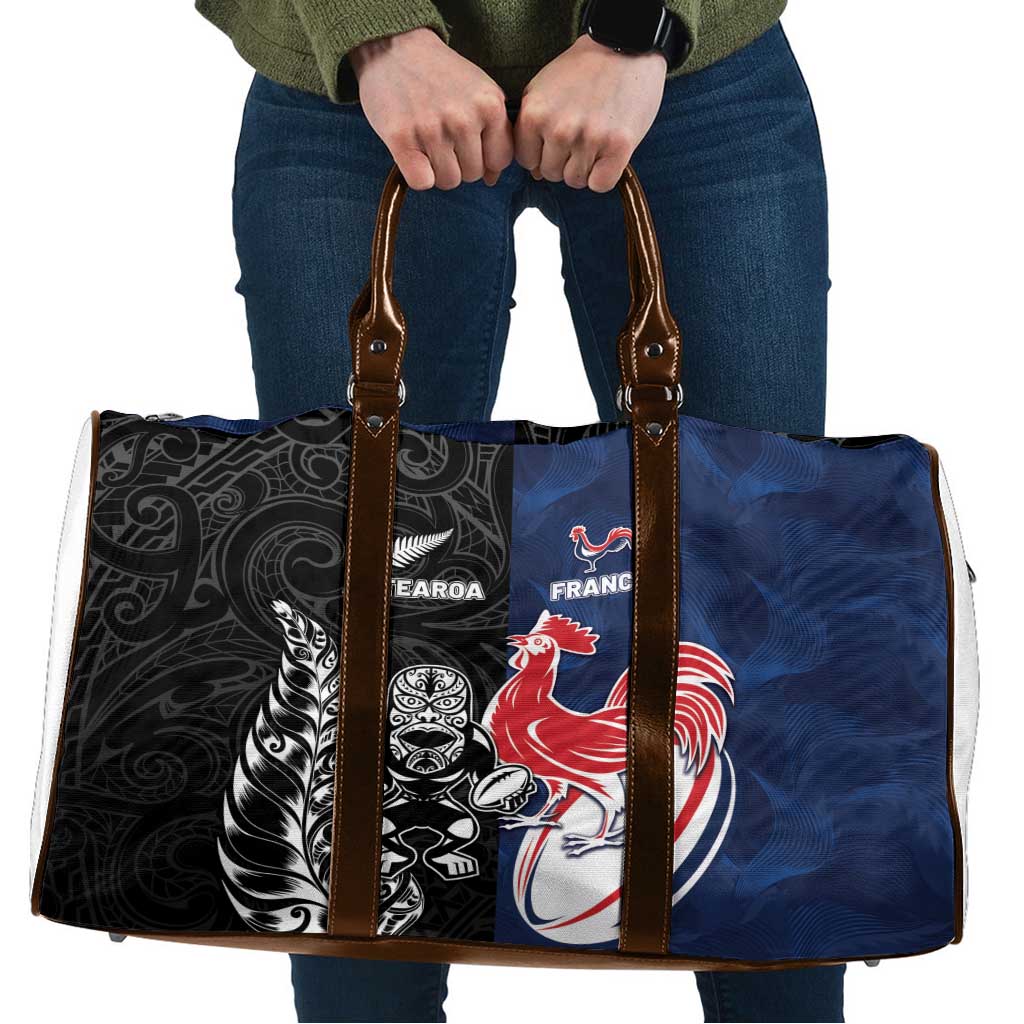 France And New Zealand Rugby Travel Bag Les Bleus Rooster With Maori Tiki - Aussie Hoodie