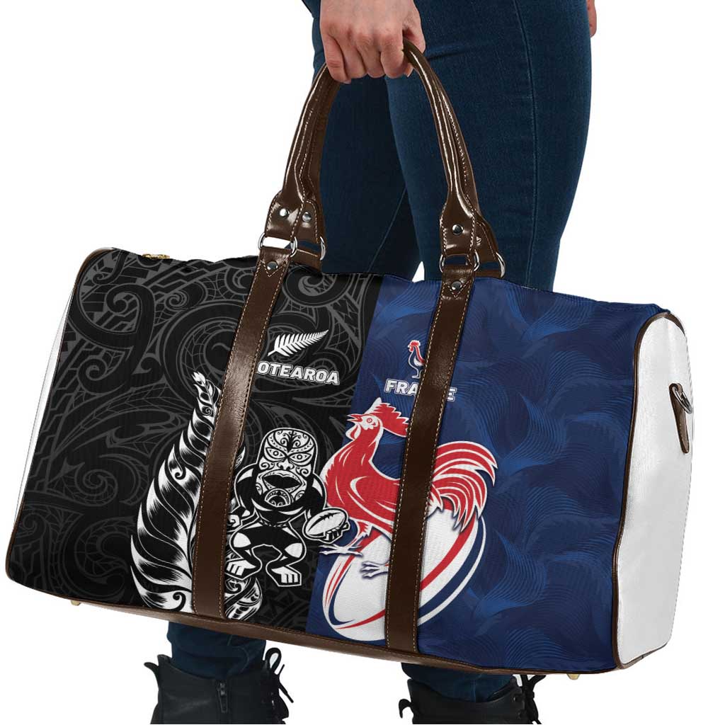 France And New Zealand Rugby Travel Bag Les Bleus Rooster With Maori Tiki - Aussie Hoodie