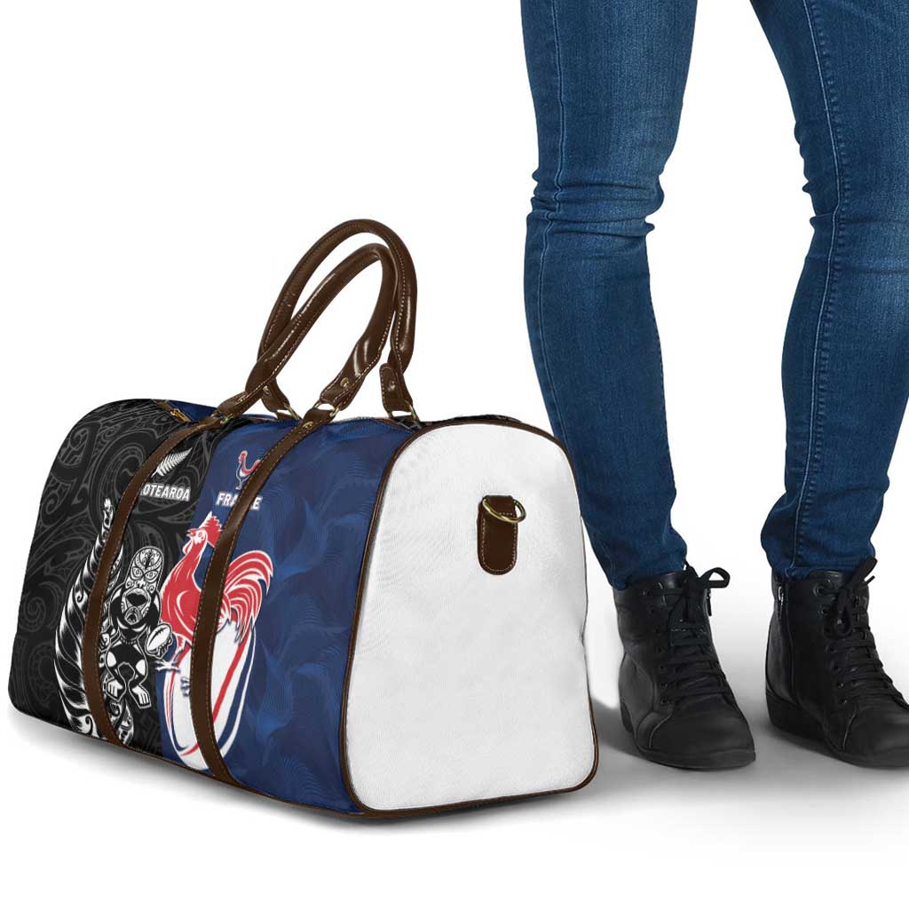 France And New Zealand Rugby Travel Bag Les Bleus Rooster With Maori Tiki - Aussie Hoodie