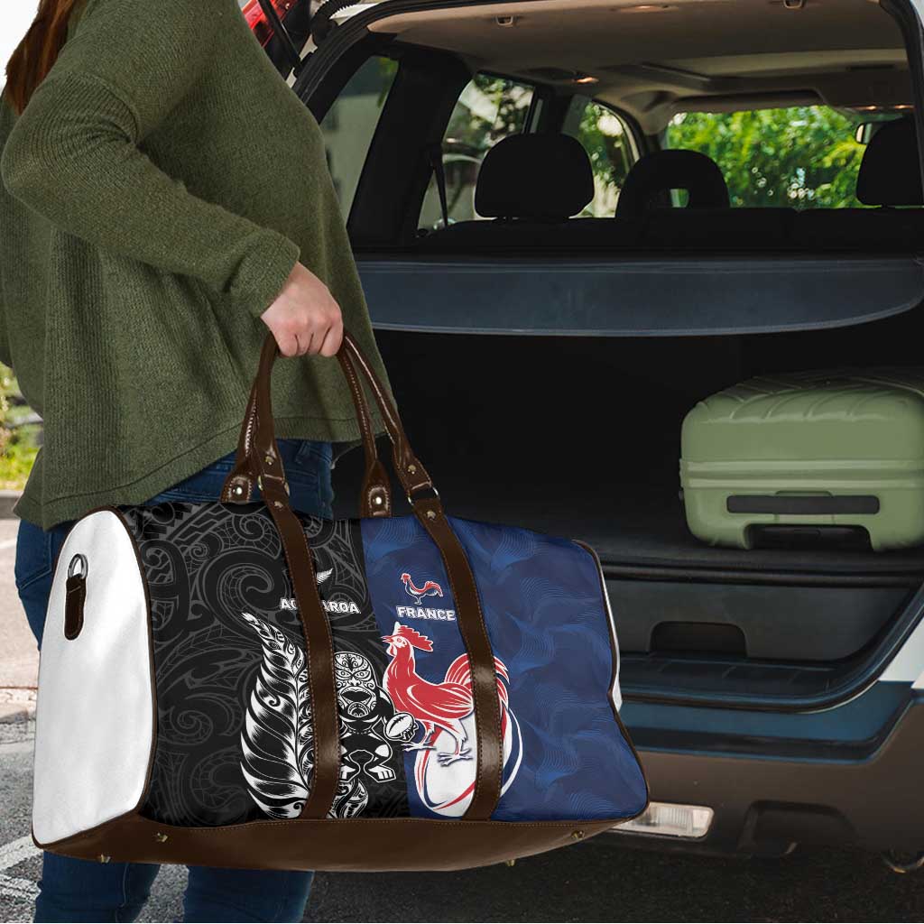 France And New Zealand Rugby Travel Bag Les Bleus Rooster With Maori Tiki - Aussie Hoodie