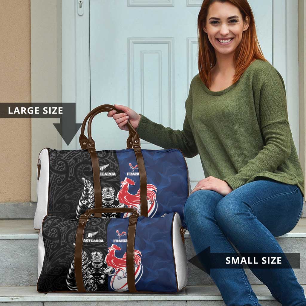 France And New Zealand Rugby Travel Bag Les Bleus Rooster With Maori Tiki - Aussie Hoodie