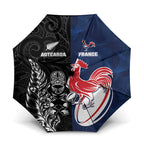 France And New Zealand Rugby Umbrella Les Bleus Rooster With Maori Tiki - Aussie Hoodie
