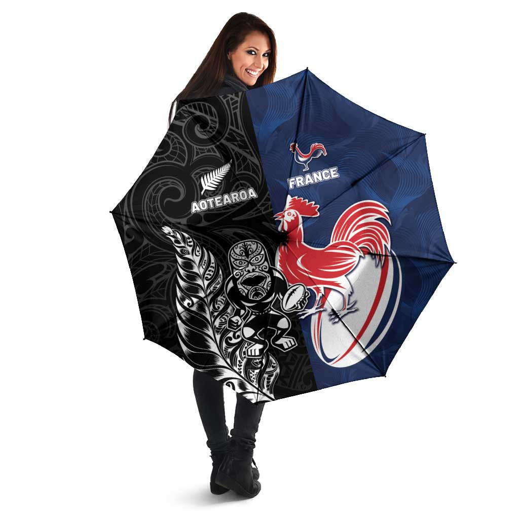 France And New Zealand Rugby Umbrella Les Bleus Rooster With Maori Tiki - Aussie Hoodie