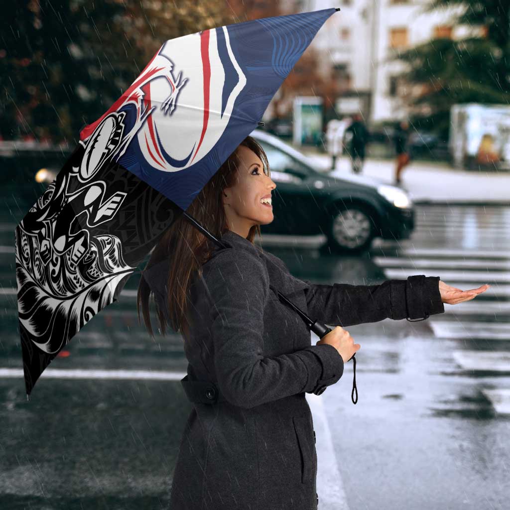 France And New Zealand Rugby Umbrella Les Bleus Rooster With Maori Tiki - Aussie Hoodie