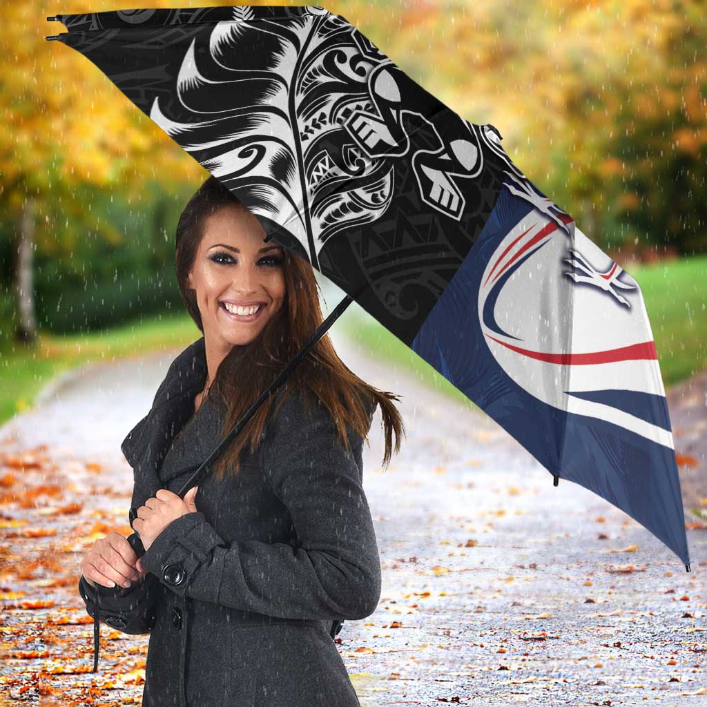 France And New Zealand Rugby Umbrella Les Bleus Rooster With Maori Tiki - Aussie Hoodie