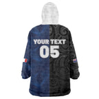 France And New Zealand Rugby Custom Wearable Blanket Hoodie Les Bleus Rooster With Maori Tiki - Aussie Hoodie