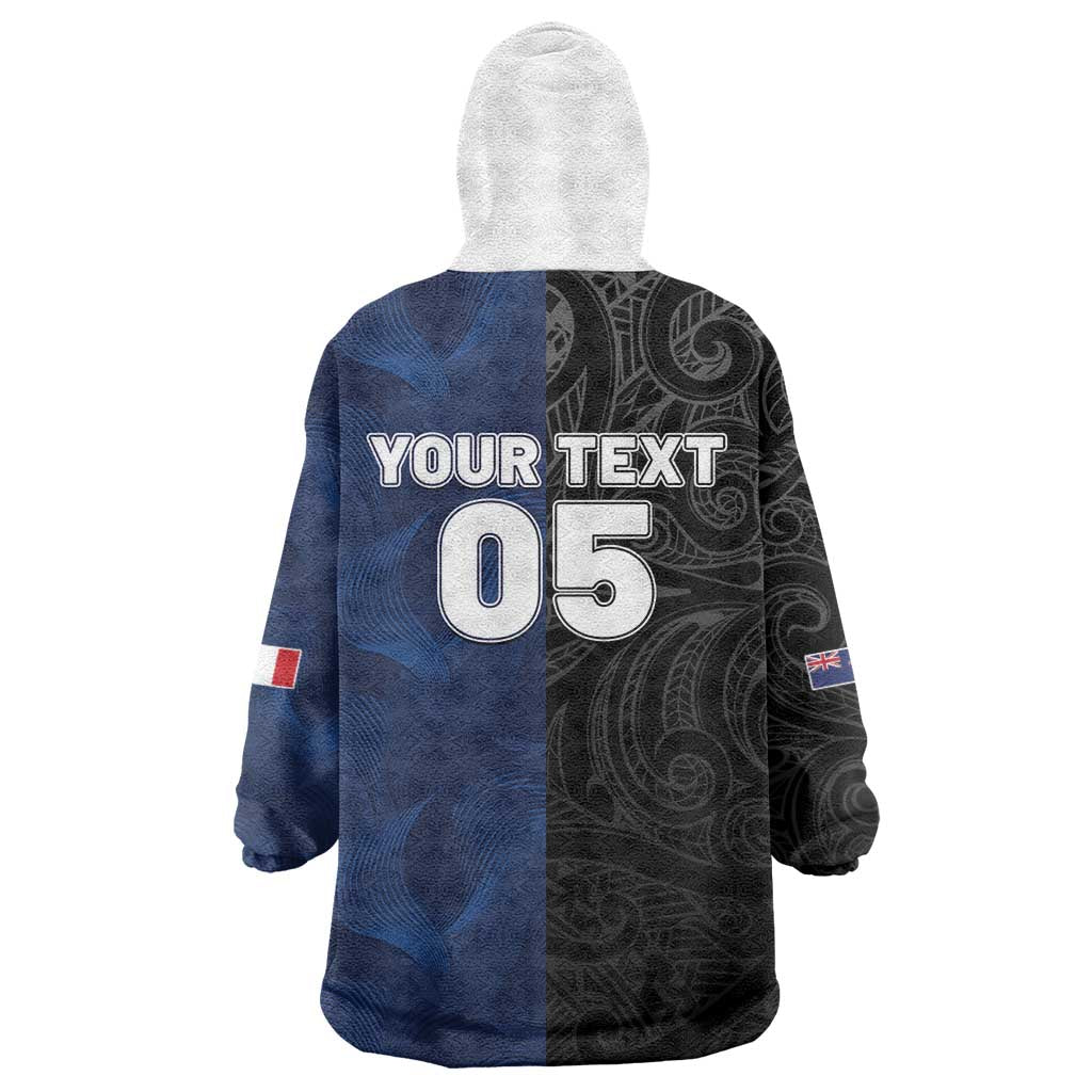 France And New Zealand Rugby Custom Wearable Blanket Hoodie Les Bleus Rooster With Maori Tiki - Aussie Hoodie