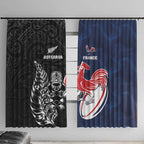 France And New Zealand Rugby Window Curtain Les Bleus Rooster With Maori Tiki - Aussie Hoodie