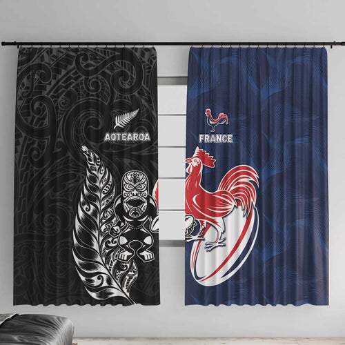 France And New Zealand Rugby Window Curtain Les Bleus Rooster With Maori Tiki - Aussie Hoodie