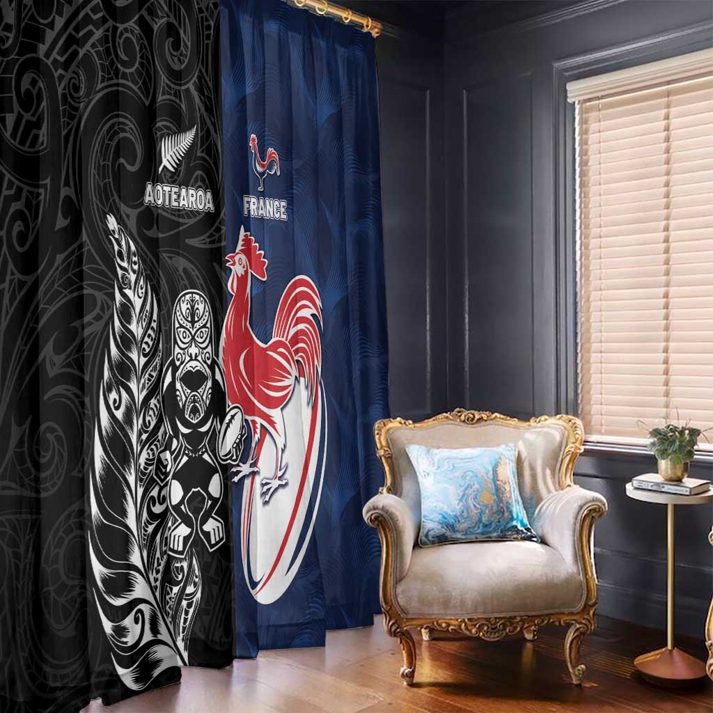 France And New Zealand Rugby Window Curtain Les Bleus Rooster With Maori Tiki - Aussie Hoodie