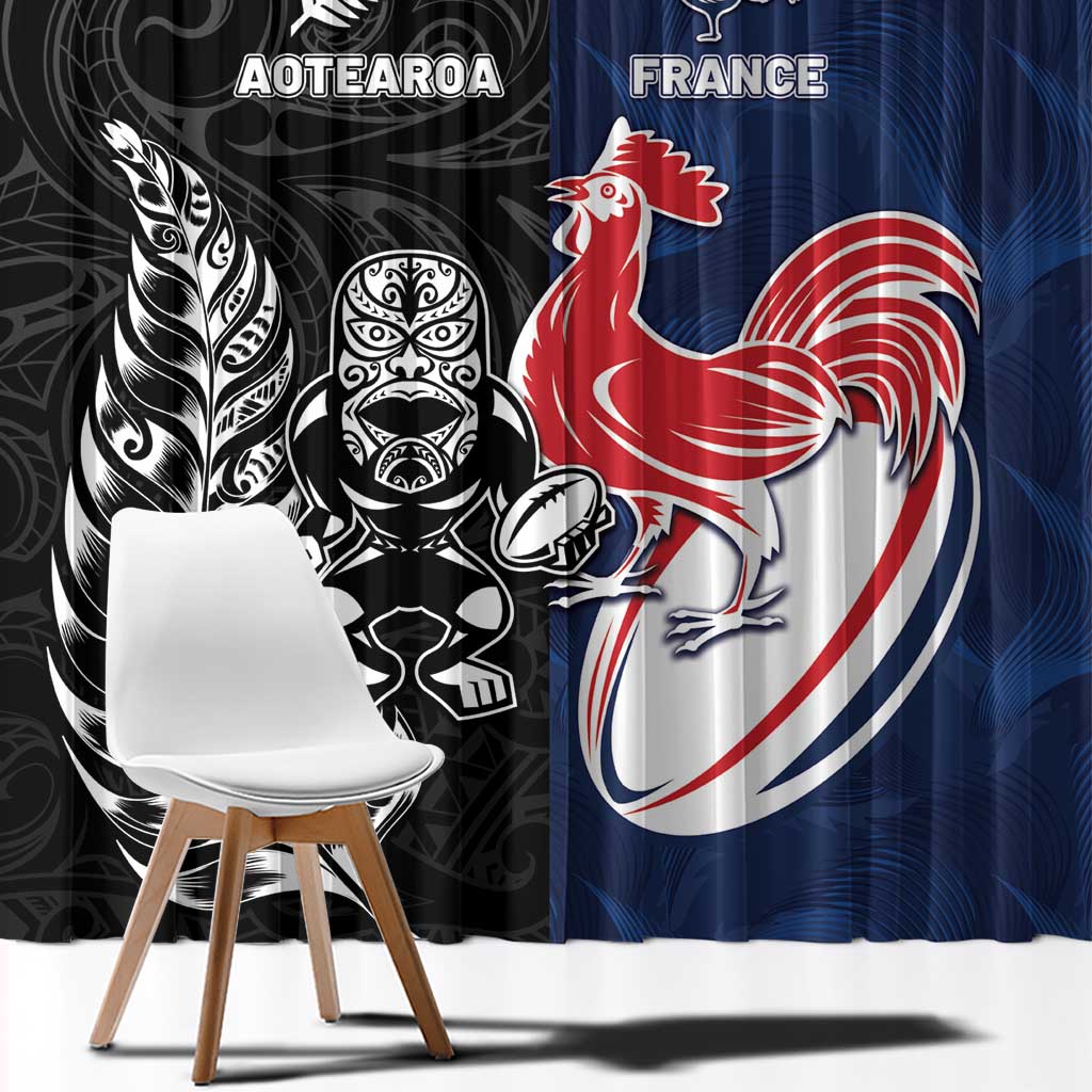 France And New Zealand Rugby Window Curtain Les Bleus Rooster With Maori Tiki - Aussie Hoodie