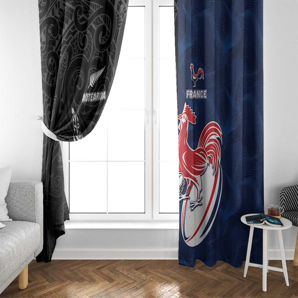 France And New Zealand Rugby Window Curtain Les Bleus Rooster With Maori Tiki - Aussie Hoodie