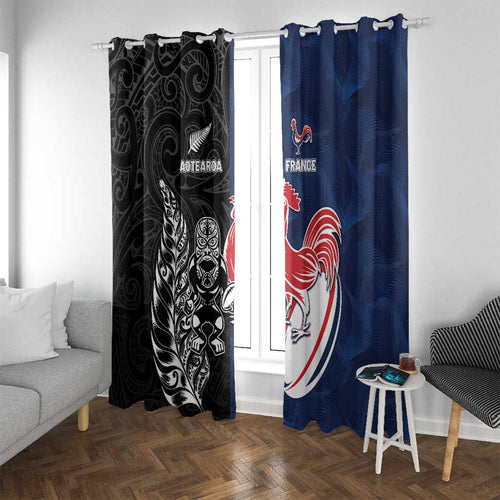 France And New Zealand Rugby Window Curtain Les Bleus Rooster With Maori Tiki - Aussie Hoodie