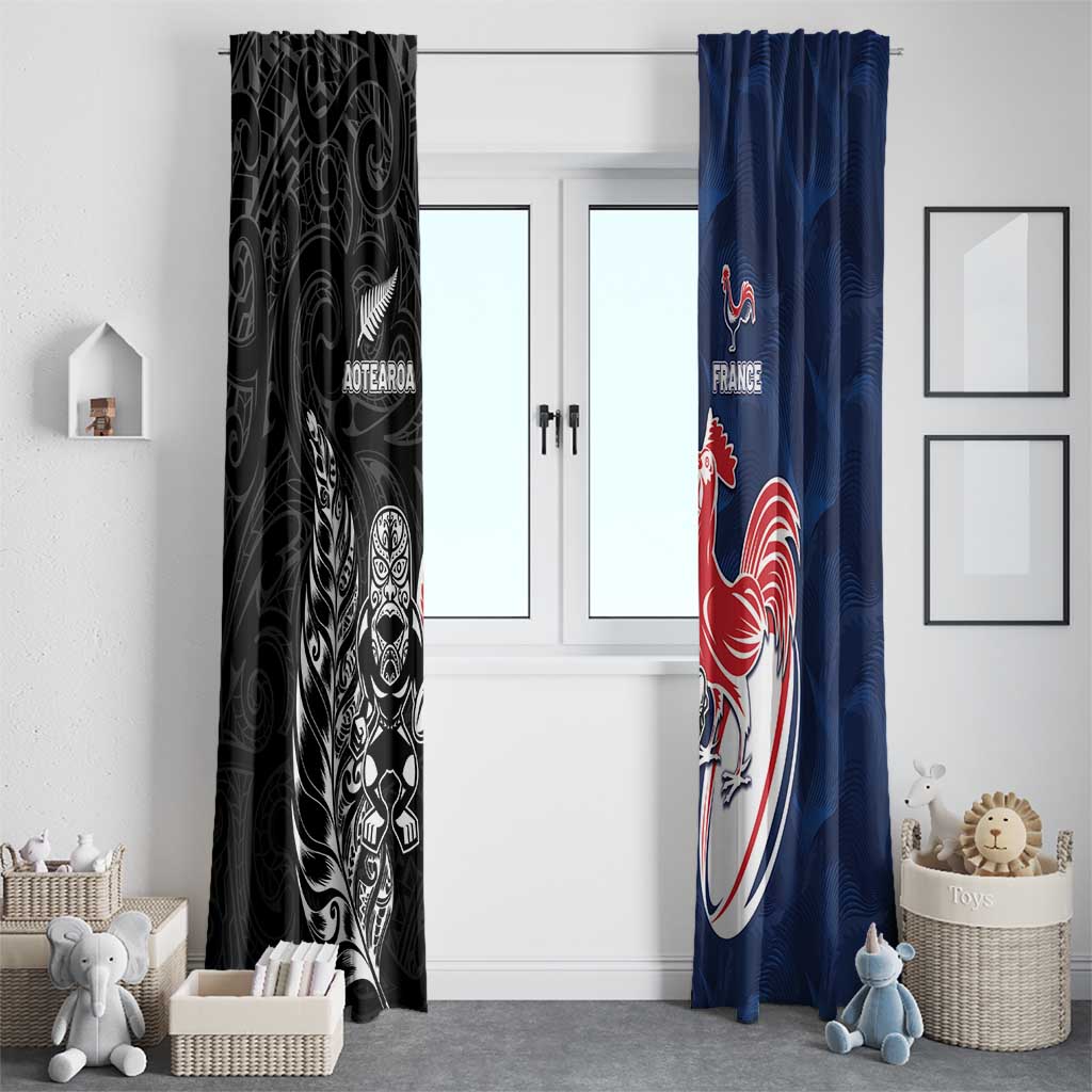 France And New Zealand Rugby Window Curtain Les Bleus Rooster With Maori Tiki - Aussie Hoodie