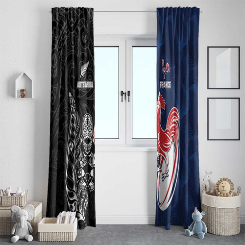 France And New Zealand Rugby Window Curtain Les Bleus Rooster With Maori Tiki - Aussie Hoodie