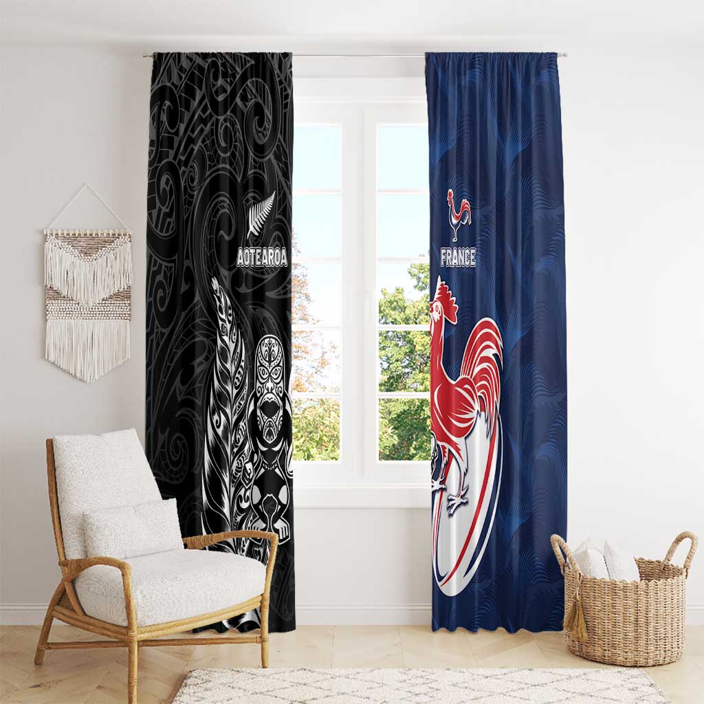 France And New Zealand Rugby Window Curtain Les Bleus Rooster With Maori Tiki - Aussie Hoodie
