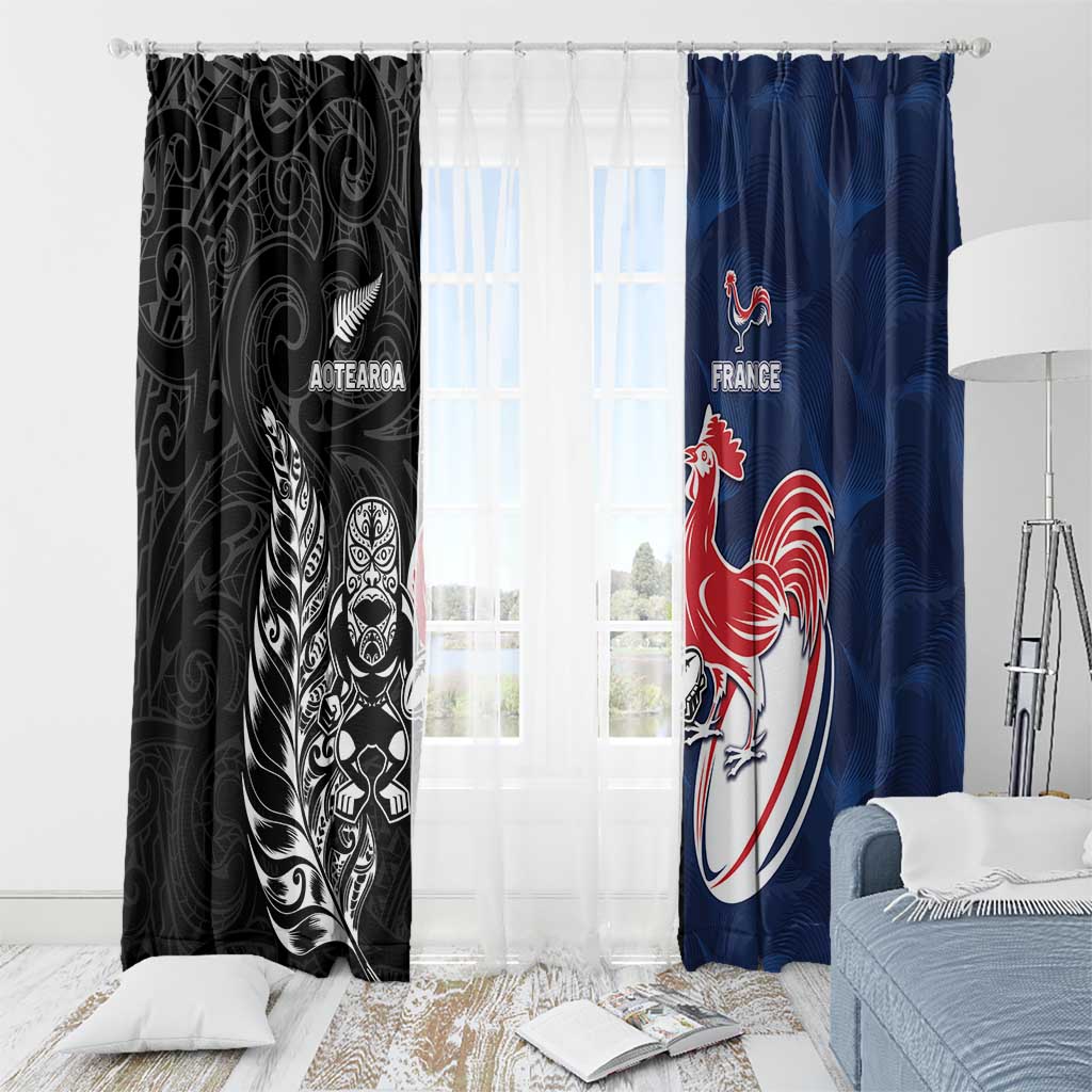 France And New Zealand Rugby Window Curtain Les Bleus Rooster With Maori Tiki - Aussie Hoodie