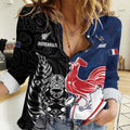 France And New Zealand Rugby Custom Women Casual Shirt Les Bleus Rooster With Maori Tiki - Aussie Hoodie