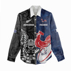 France And New Zealand Rugby Custom Women Casual Shirt Les Bleus Rooster With Maori Tiki - Aussie Hoodie