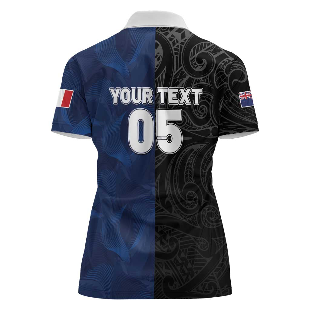 France And New Zealand Rugby Custom Women Polo Shirt Les Bleus Rooster With Maori Tiki - Aussie Hoodie