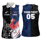 France And New Zealand Rugby Custom Women Sleeveless Polo Shirt Les Bleus Rooster With Maori Tiki - Aussie Hoodie
