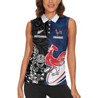 France And New Zealand Rugby Custom Women Sleeveless Polo Shirt Les Bleus Rooster With Maori Tiki - Aussie Hoodie