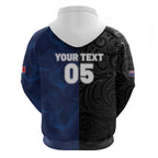 France And New Zealand Rugby Custom Zip Hoodie Les Bleus Rooster With Maori Tiki - Aussie Hoodie