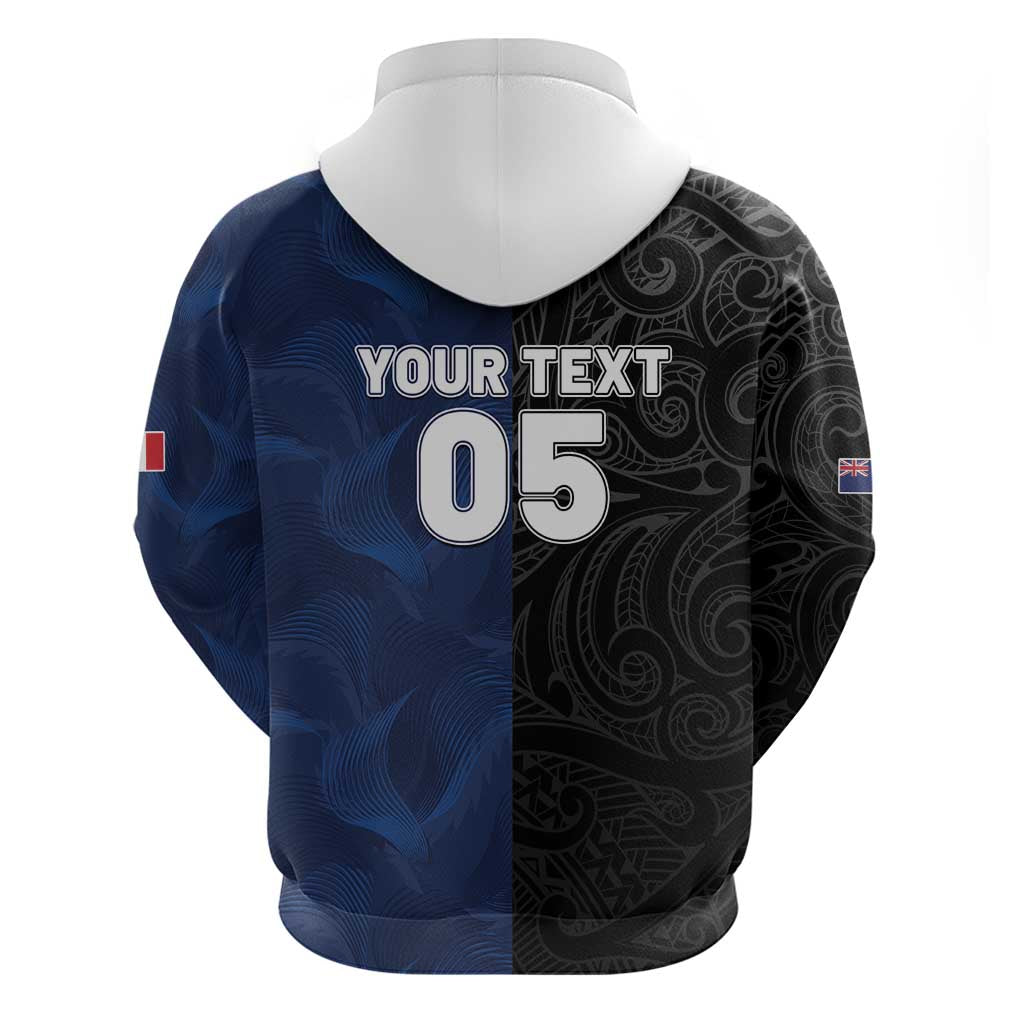 France And New Zealand Rugby Custom Zip Hoodie Les Bleus Rooster With Maori Tiki - Aussie Hoodie