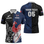 France And New Zealand Rugby Custom Zipper Polo Shirt Les Bleus Rooster With Maori Tiki - Aussie Hoodie