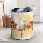 New Zealand Aotearoa Cockatoo Laundry Basket Maori Pattern With Pohutukawa Flowers