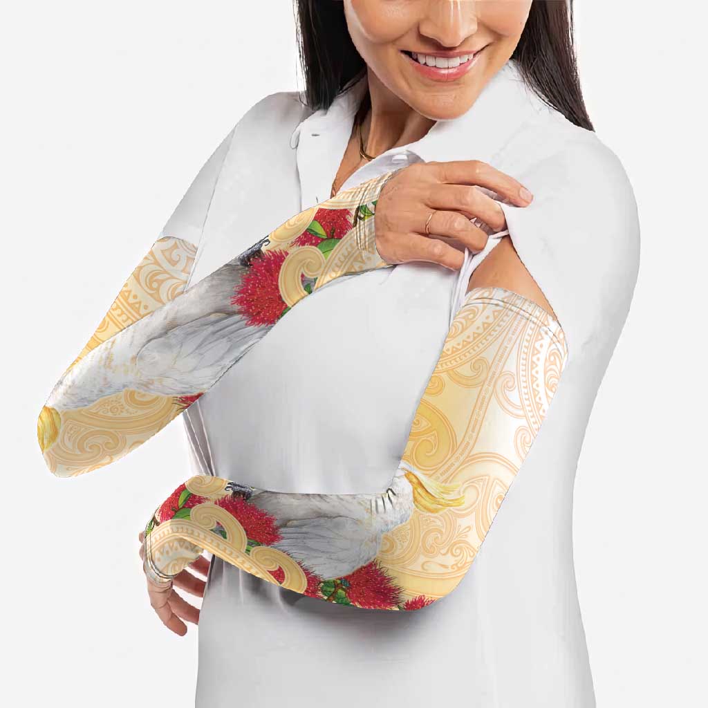 New Zealand Aotearoa Cockatoo Arm Sleeves Maori Pattern With Pohutukawa Flowers