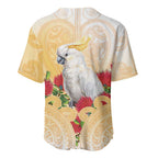 New Zealand Aotearoa Cockatoo Baseball Jersey Maori Pattern With Pohutukawa Flowers