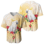 New Zealand Aotearoa Cockatoo Baseball Jersey Maori Pattern With Pohutukawa Flowers