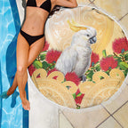 New Zealand Aotearoa Cockatoo Beach Blanket Maori Pattern With Pohutukawa Flowers